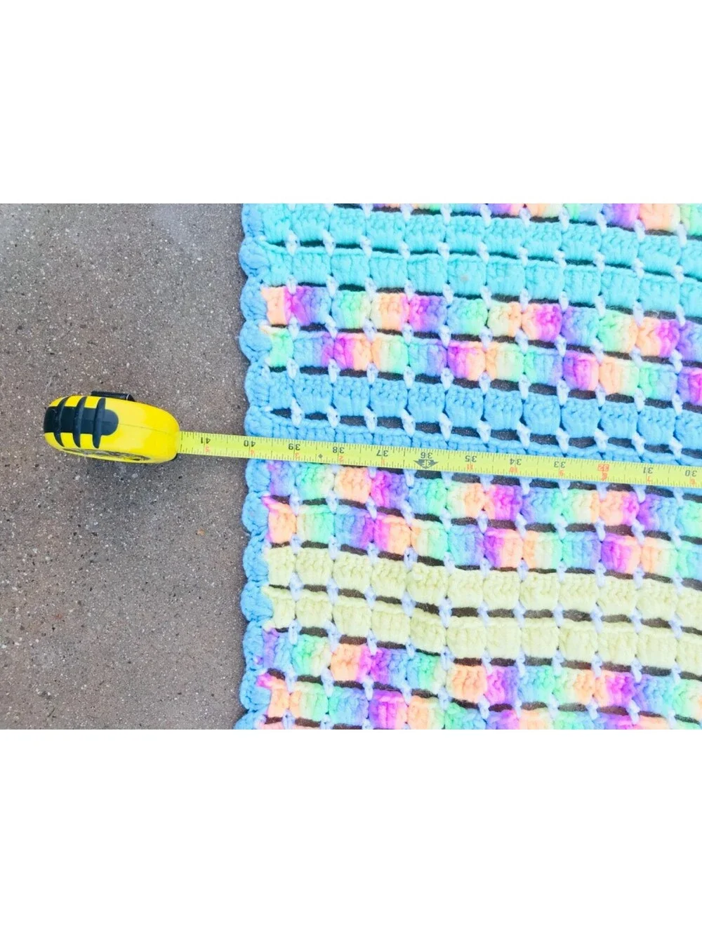 Vintage Hand Knit Crocheted Lap Blanket Vibrant Color 40